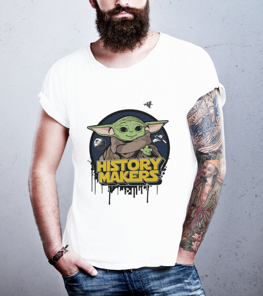 Baby Yoda History Makers Bold Text Starry T-Shirt