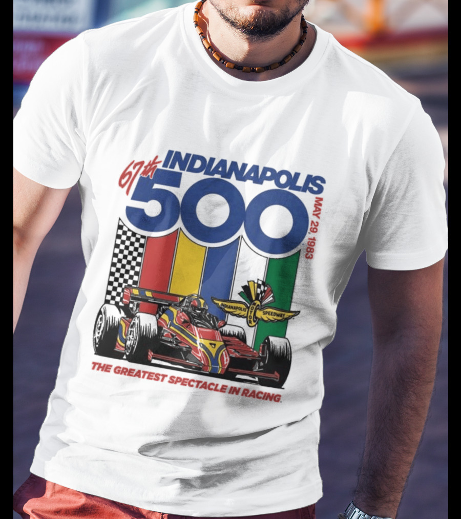 1983 Indianapolis 500 Racing Car With Speedway Wings And American Flag T-Shirt