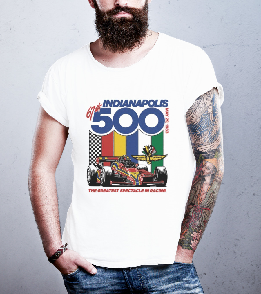 1983 Indianapolis 500 Racing Car With Speedway Wings And American Flag T-Shirt