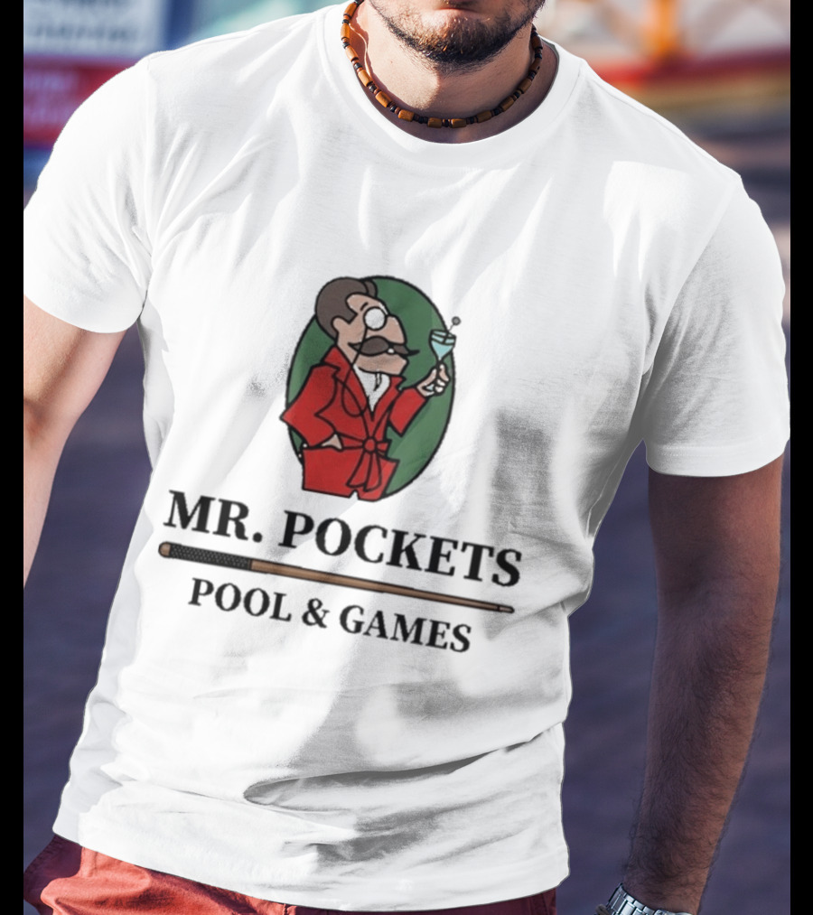 Mr. Pockets Pool And Games Iconic Gentleman With Martini And Cue T-Shirt