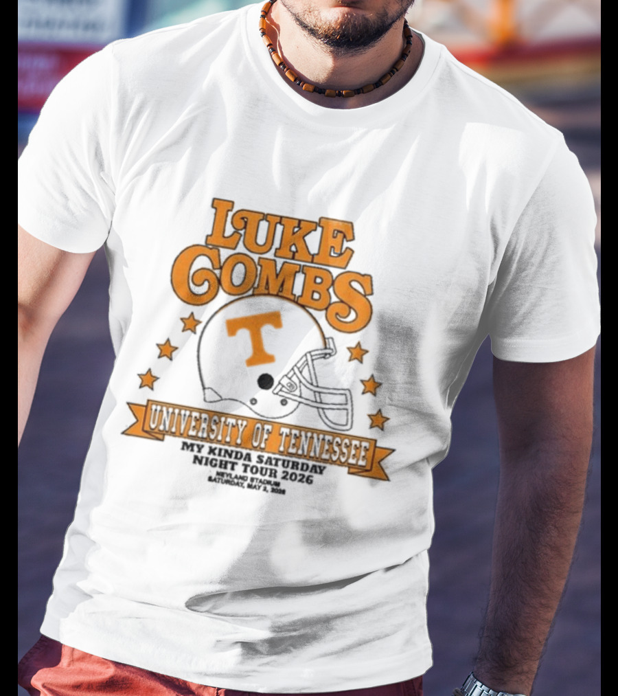 Luke Combs Neyland 05.02.2026 University Of Tennessee Football Helmet Stars Orange T-Shirt
