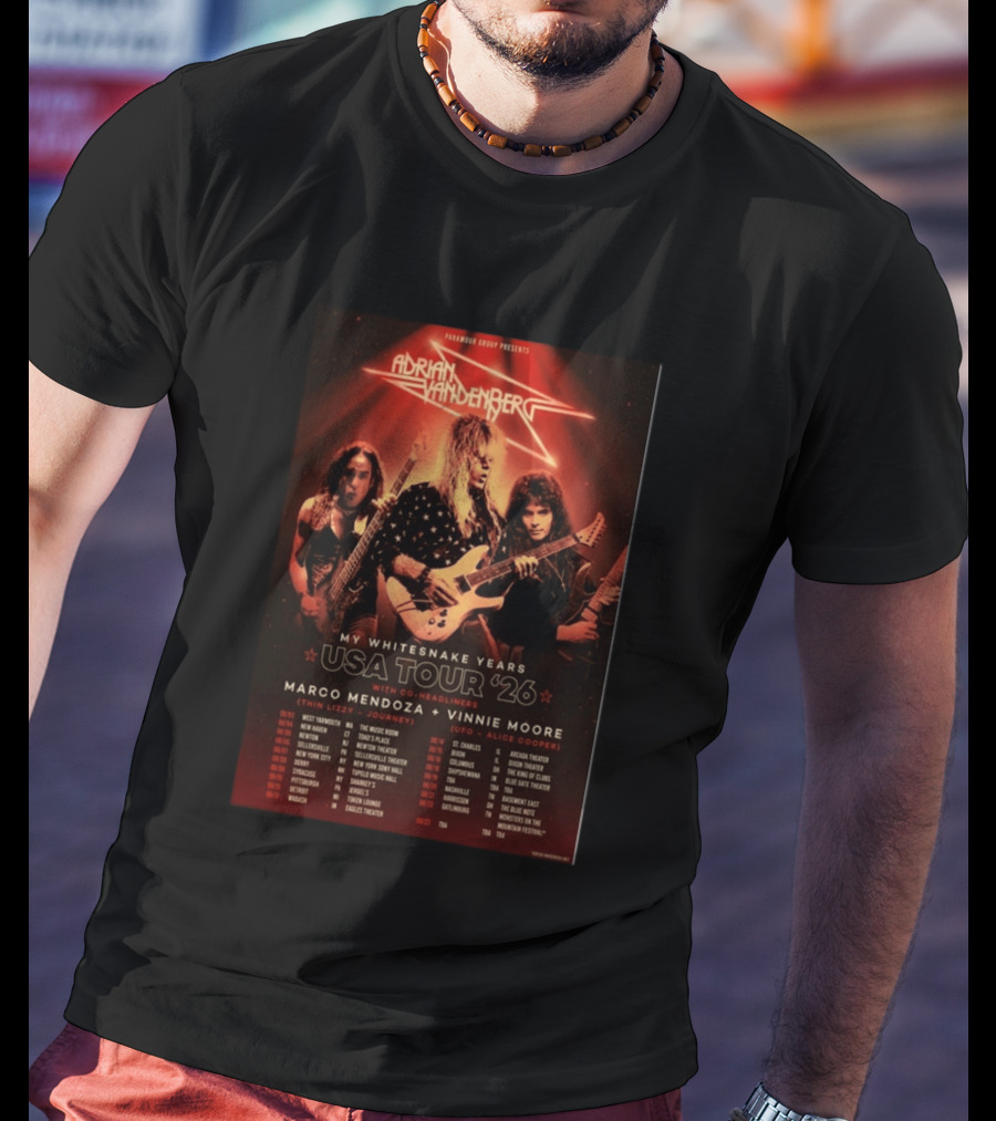 Paramour Group Presents Adrian Vandenberg My Whitesnake Years USA Tour 2026 With Marco Mendoza Vinnie Moore T-Shirt