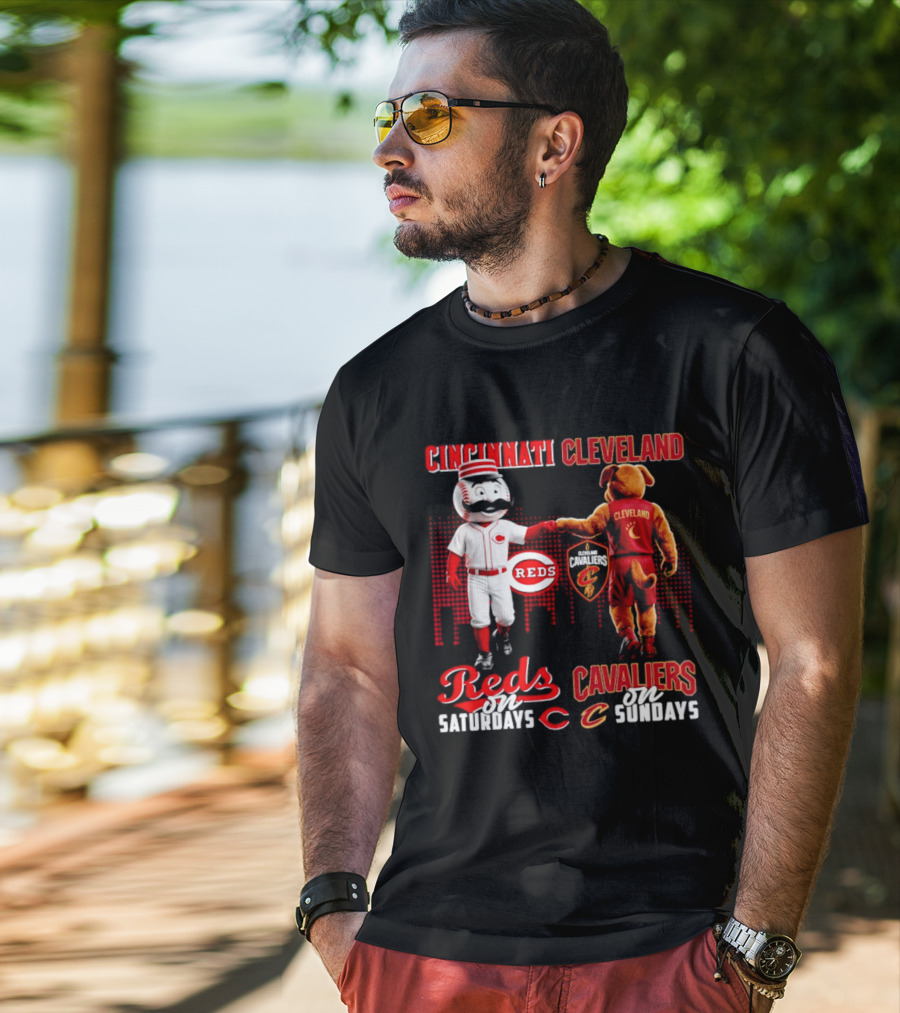 Cincinnati Reds Saturdays Vs Cleveland Cavaliers Sundays Skyline T-Shirt