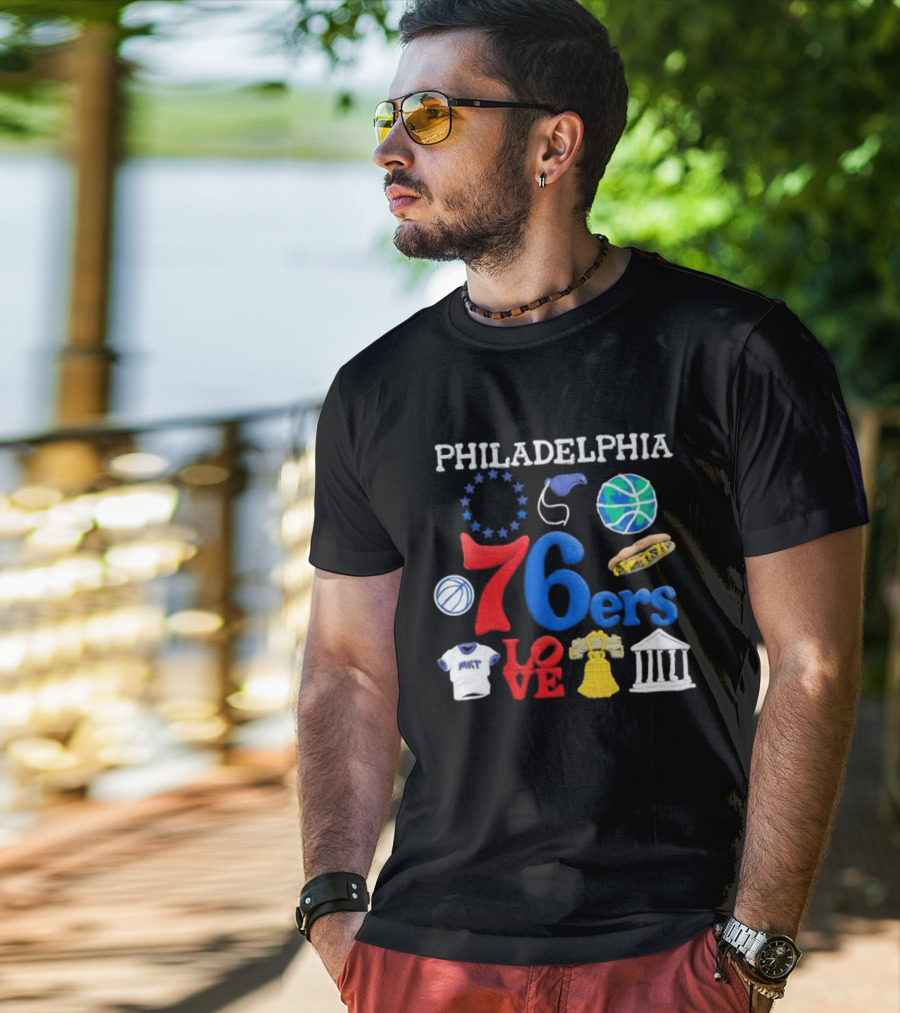 Philadelphia 76ers Claymation Icons Hot Dog Liberty Bell Basketball LOVE Statue City T-Shirt