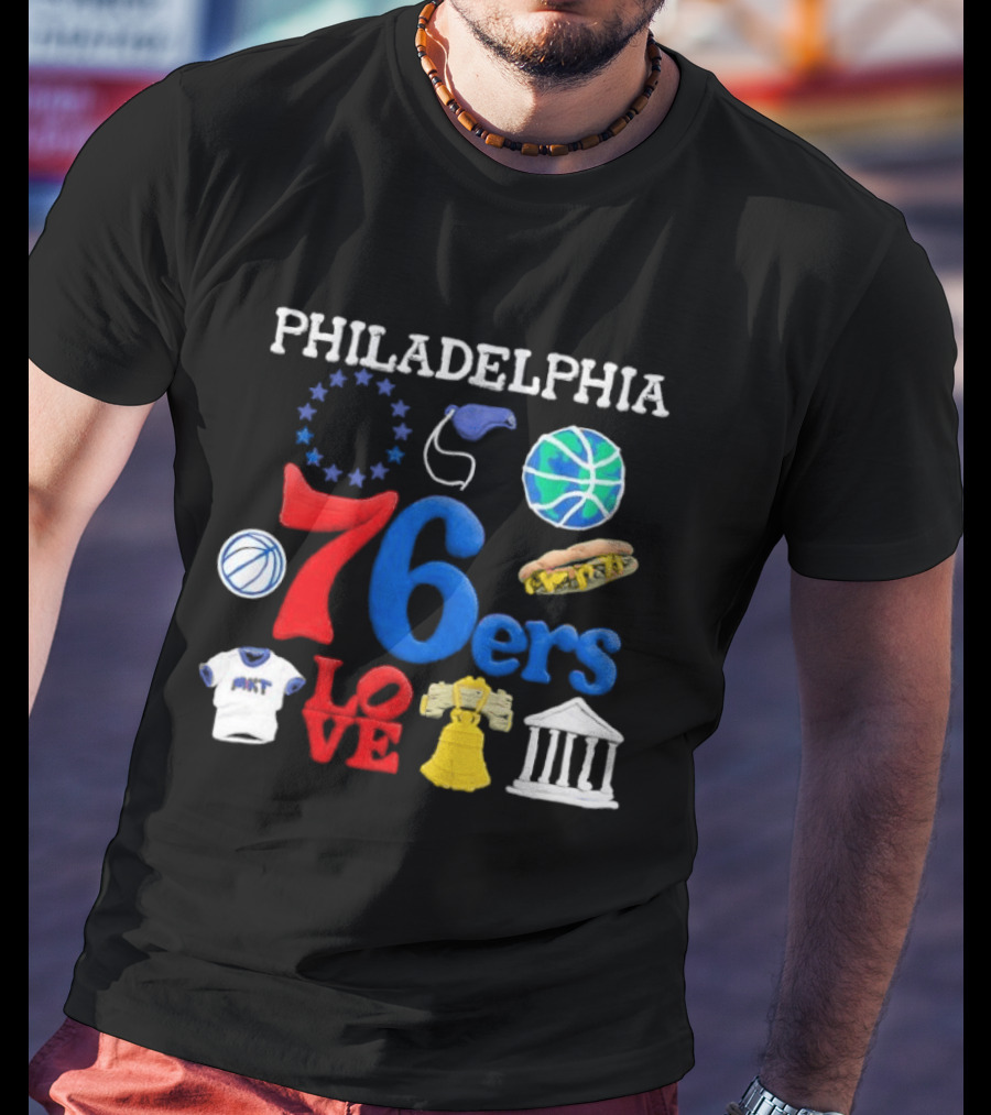 Philadelphia 76ers Claymation Icons Hot Dog Liberty Bell Basketball LOVE Statue City T-Shirt
