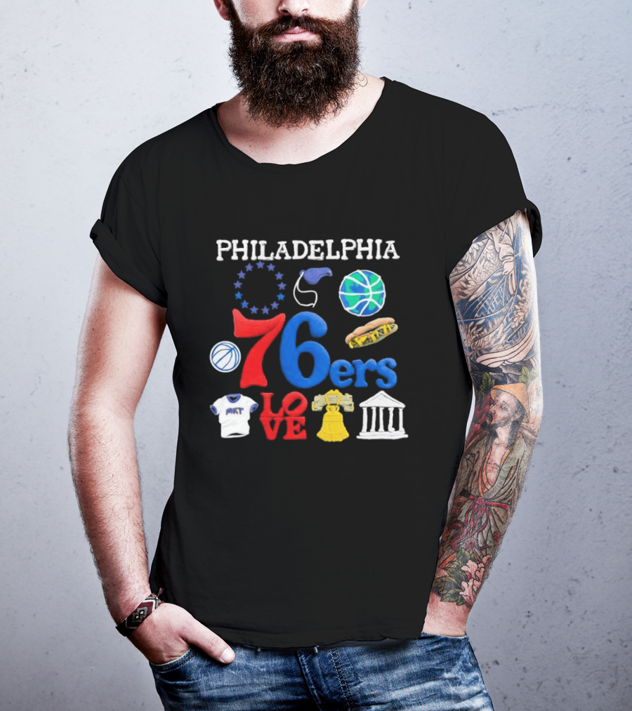 Philadelphia 76ers Claymation Icons Hot Dog Liberty Bell Basketball LOVE Statue City T-Shirt