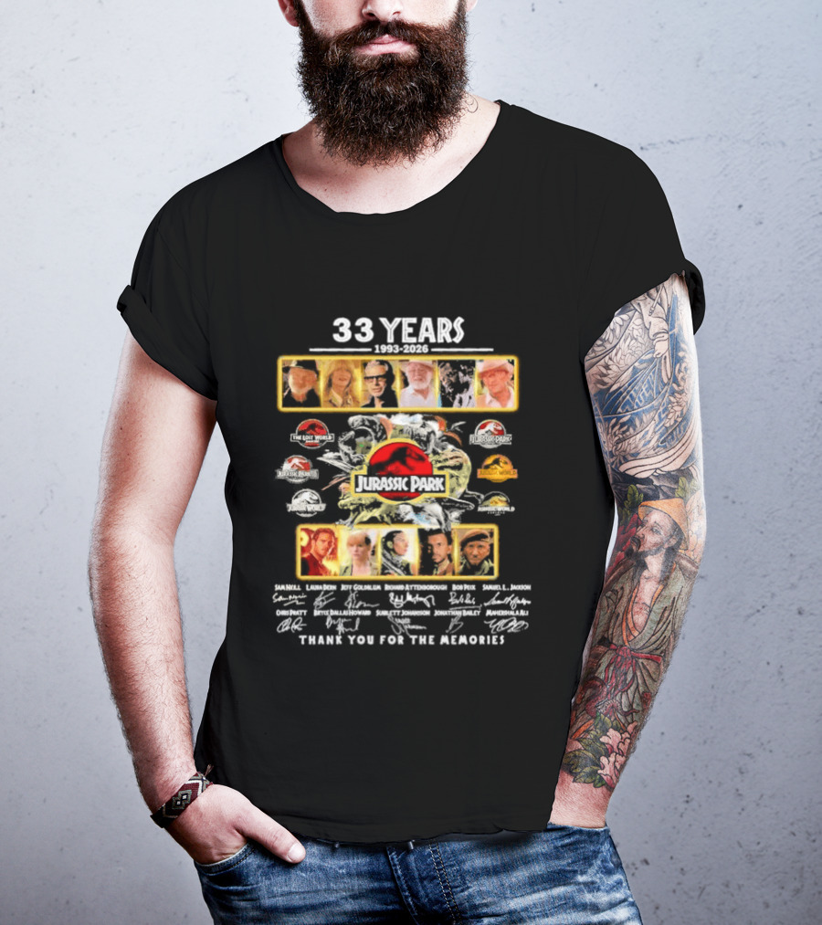 33 Years 1993 2026 Jurassic Park Thank You For The Memories Signatures T-Shirt