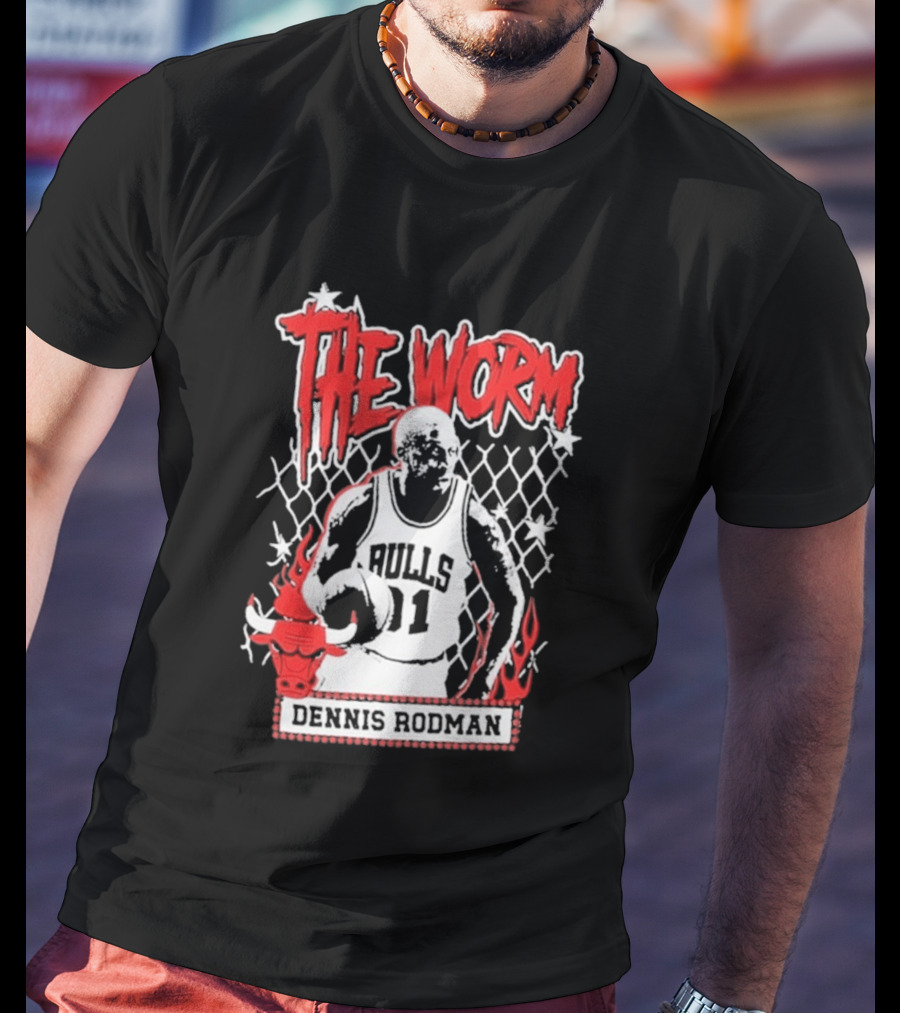 The Worm Dennis Rodman Bulls 91 Mitchell Ness NBA Street Player Chicago T-Shirt