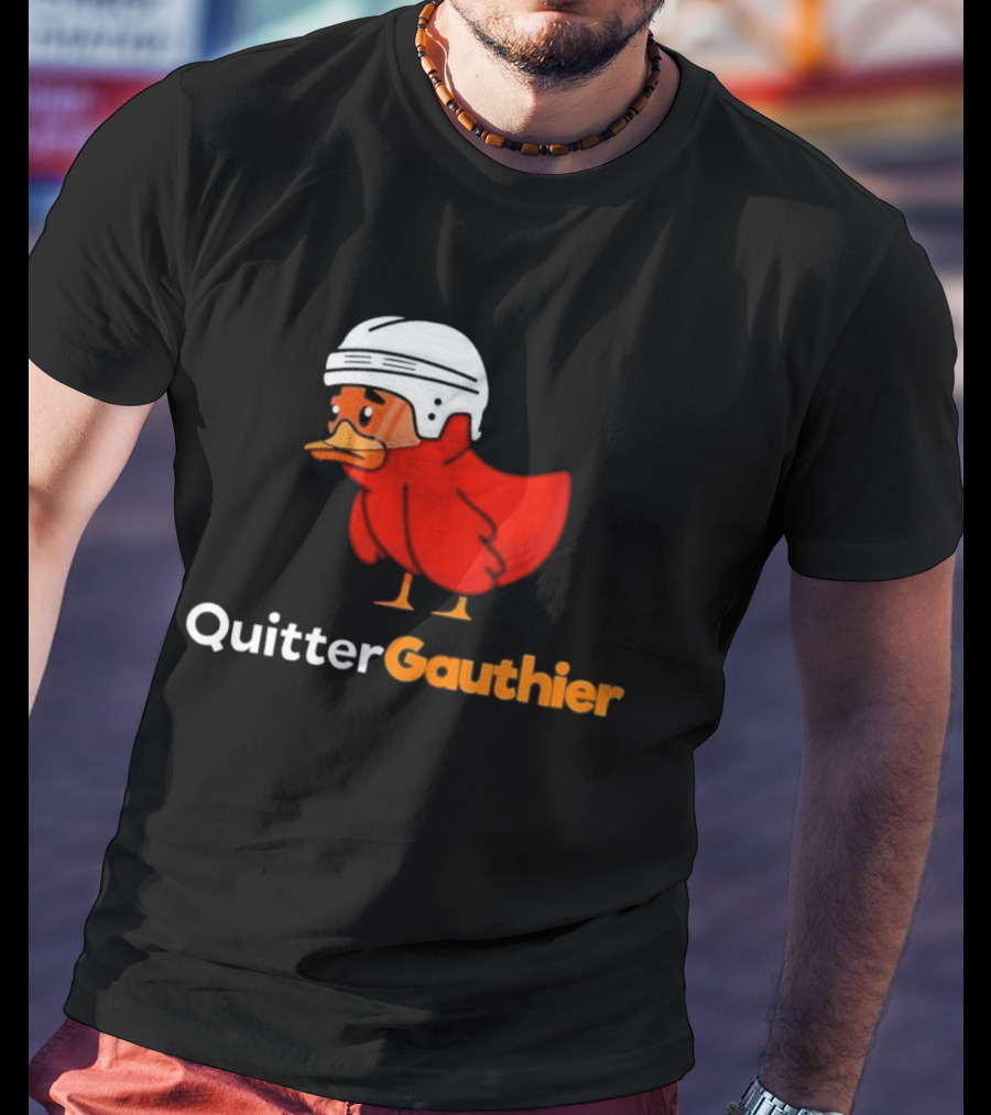 Philadelphia Flyers Quitter Gauthier 2026 NHL Hockey Controversial Helmeted Duck T-Shirt