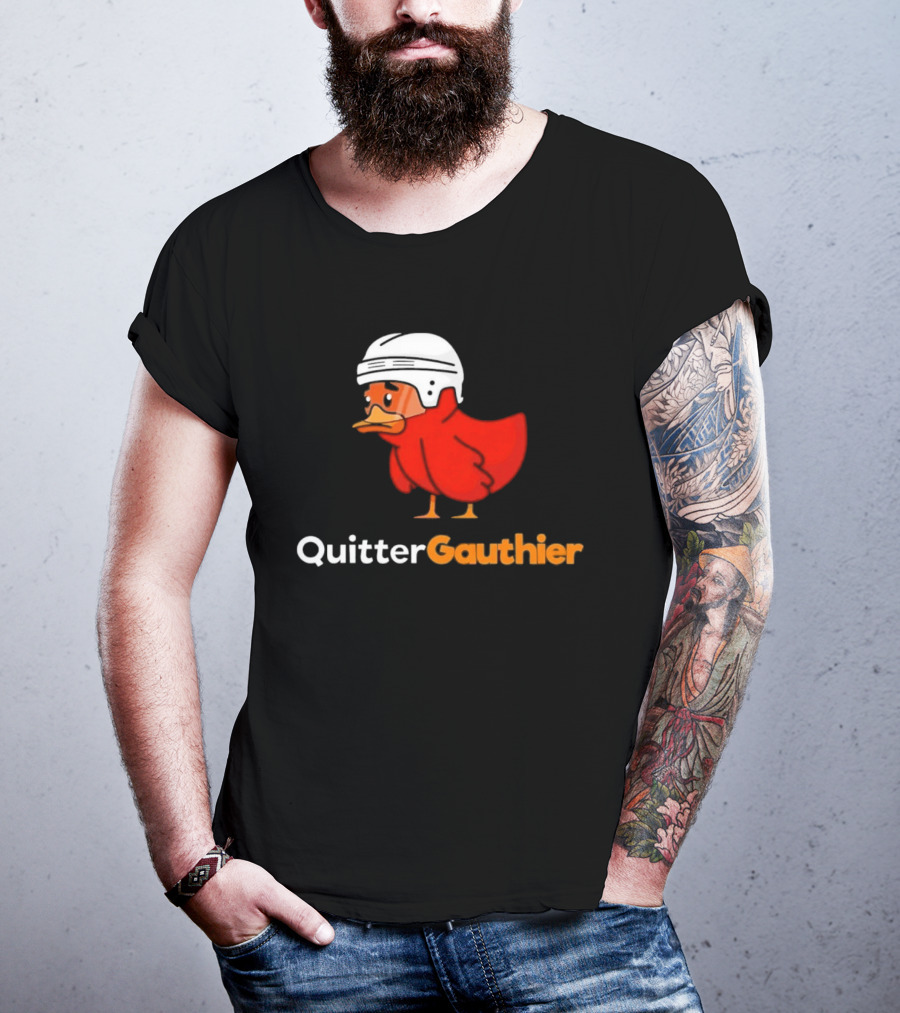 Philadelphia Flyers Quitter Gauthier 2026 NHL Hockey Controversial Helmeted Duck T-Shirt