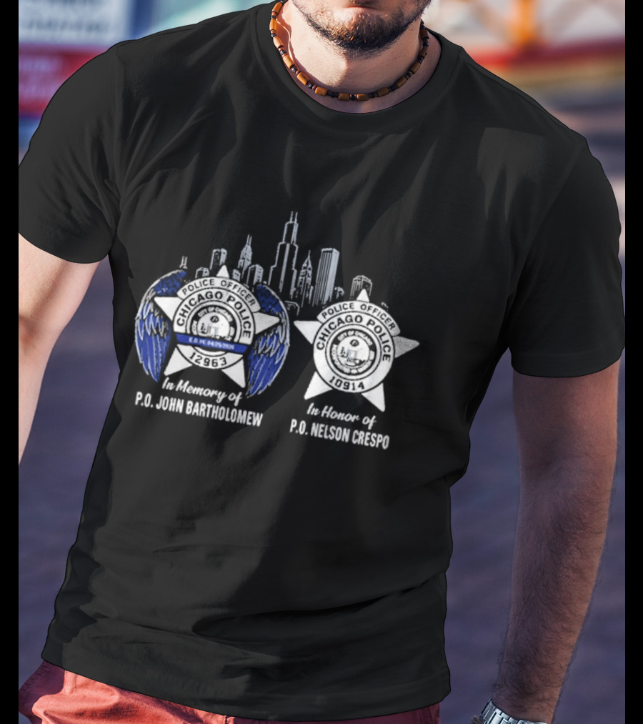 In Memory Of PO John Bartholomew And PO Nelson Crespo Badge Skyline T-Shirt
