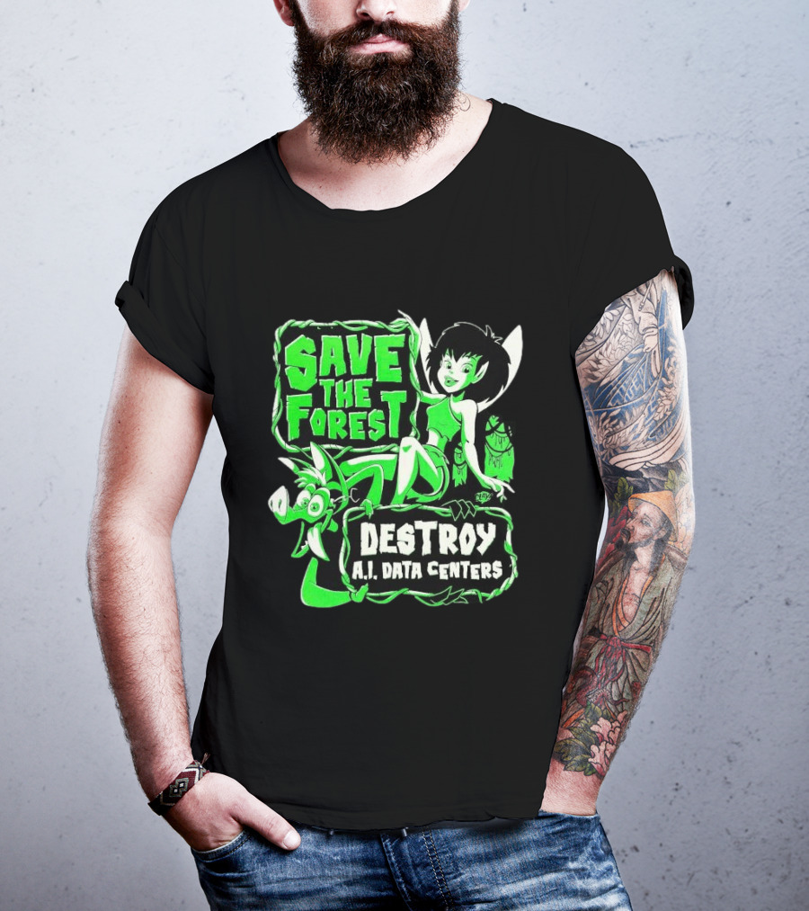 Save The Forest Destroy A.I. Data Centers Cartoon Fairy And Boar T-Shirt