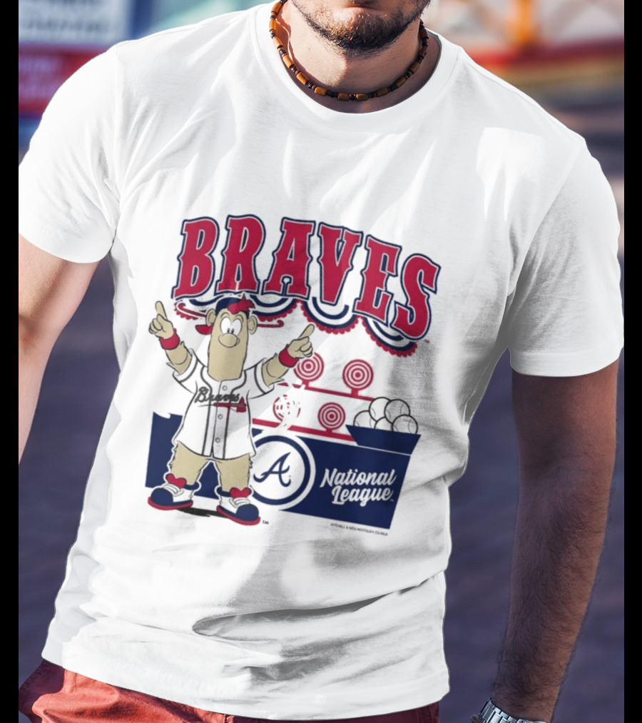 Atlanta Braves Mitchell & Ness Cream Step Back Up Cartoon Character National League T-Shirt
