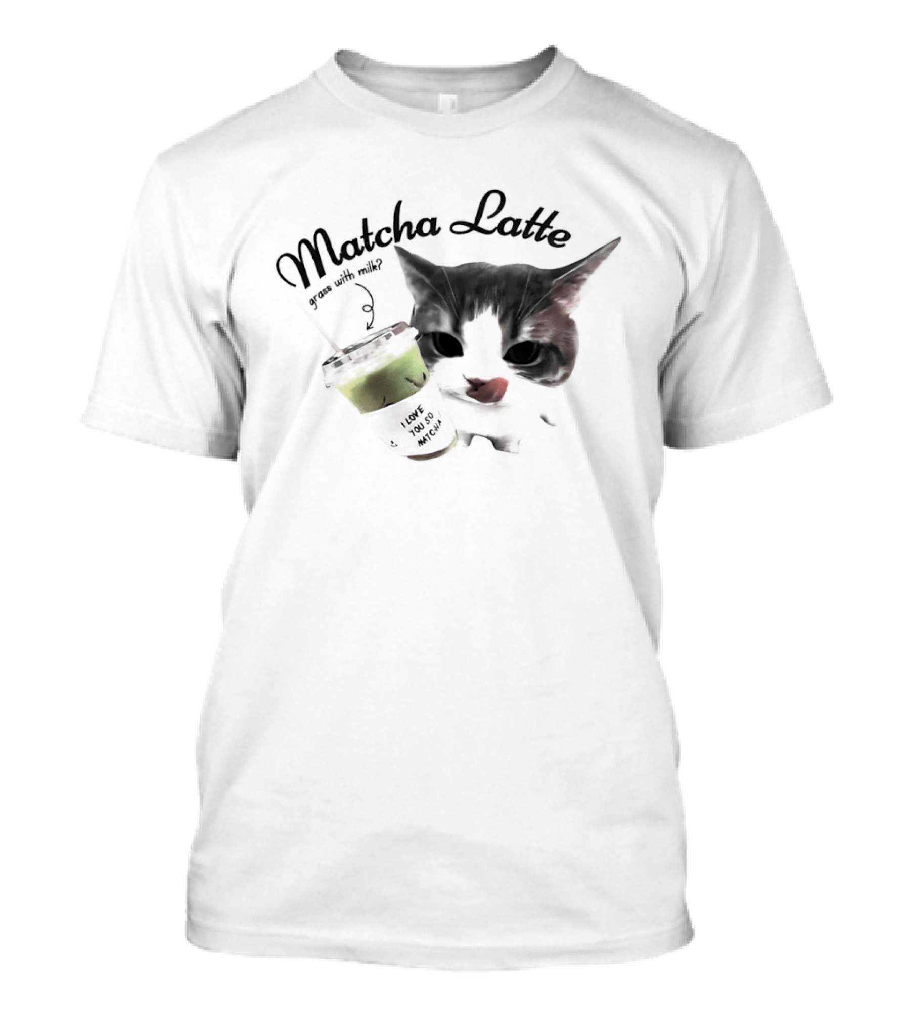 Matcha Latte Coffee Cat Kawaii With Paw And Tail T-Shirt