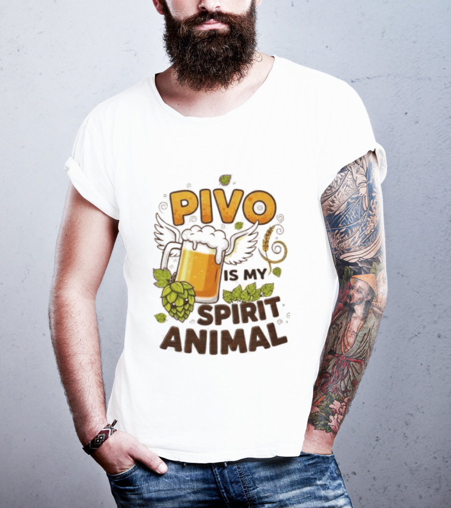 Pivo Is My Spirit Animal Beer Lover Hops Wheat Wings T-Shirt