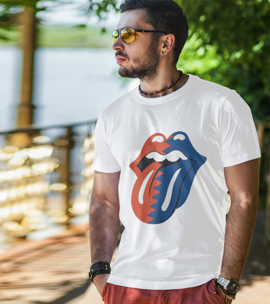 Rolling Stones Big Mouth Tongue Rare Red Blue Contrast T-Shirt