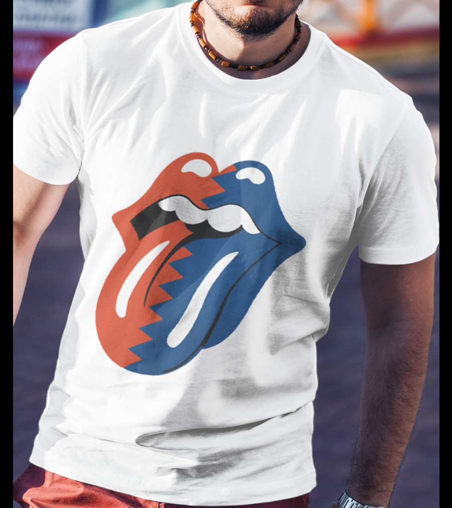 Rolling Stones Big Mouth Tongue Rare Red Blue Contrast T-Shirt