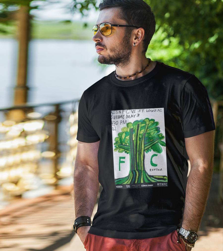 Austin FC Vs ST. Louis SC May 3 4:30 PM Q2 Rooted ATXFC Artist Initiative Chris Cody T-Shirt