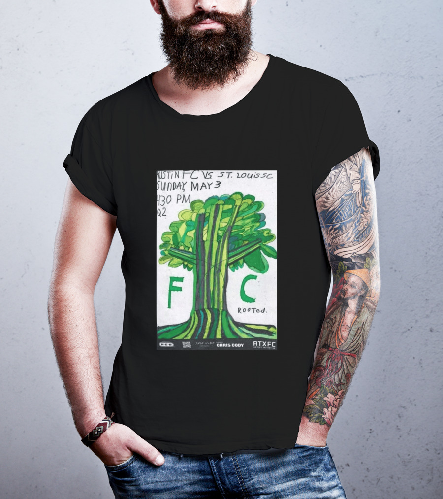 Austin FC Vs ST. Louis SC May 3 4:30 PM Q2 Rooted ATXFC Artist Initiative Chris Cody T-Shirt