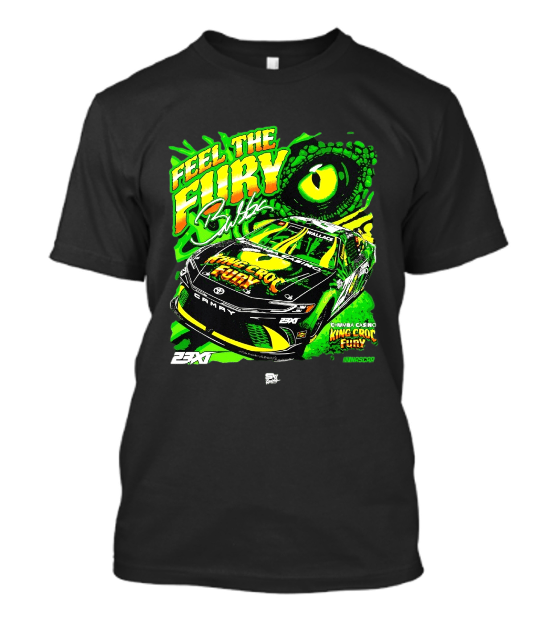 Bubba Wallace Feel The Fury King Croc Chumba Casino Toyota Camry NASCAR 23XI Racing T-Shirt