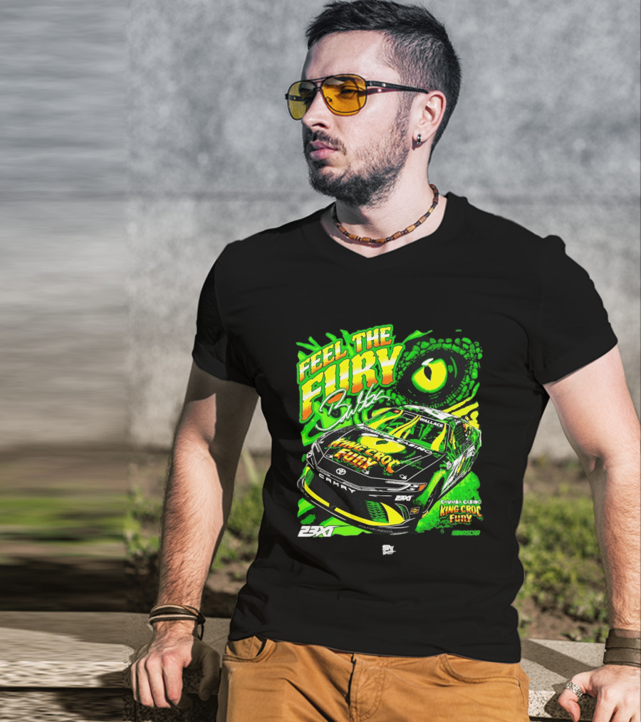 Bubba Wallace Feel The Fury King Croc Chumba Casino Toyota Camry NASCAR 23XI Racing T-Shirt