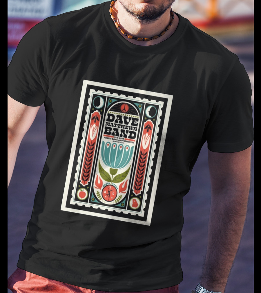 Dave Matthews Band 5 15 2026 Ameris Bank Amphitheatre Alpharetta GA Peace Symbol Floral T-Shirt
