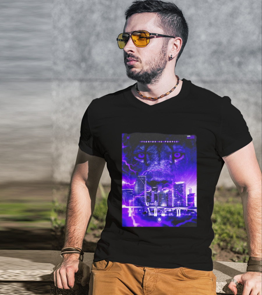 Florida Is Purple Orlando City SC Lion City Skyline Lightning T-Shirt