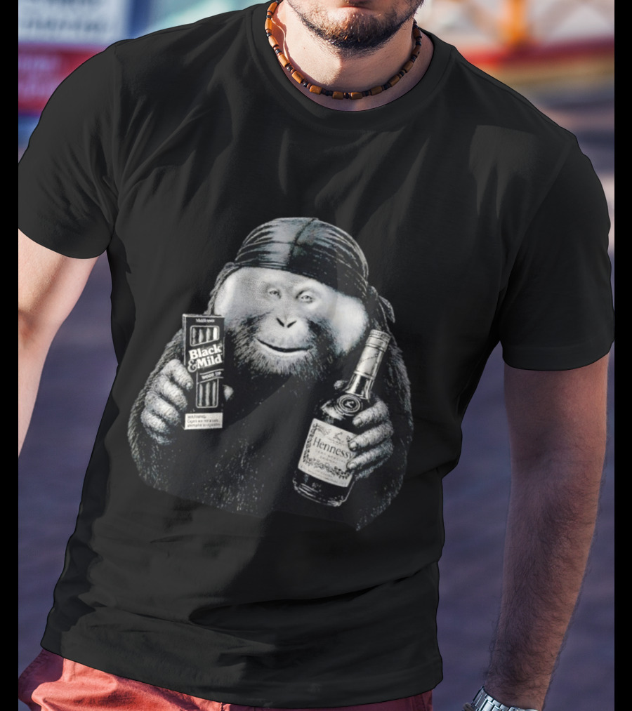 Gorilla Holding Black And Mild With Hennessy Bottle Combination T-Shirt