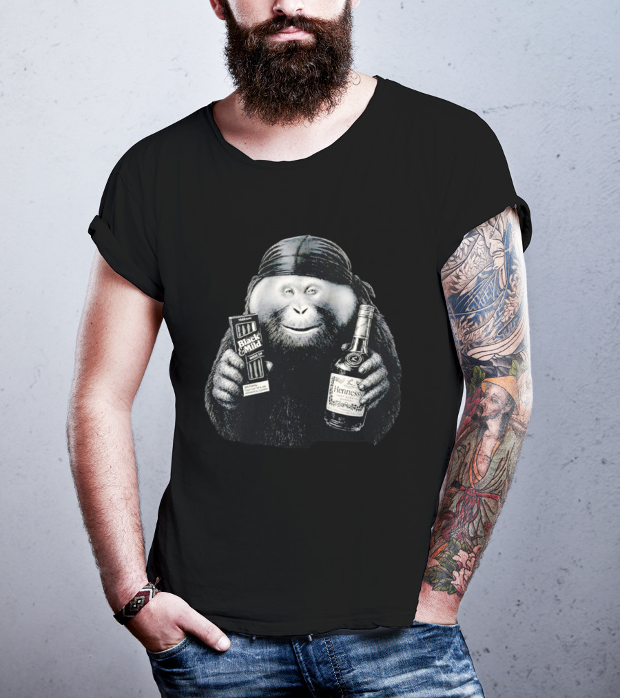 Gorilla Holding Black And Mild With Hennessy Bottle Combination T-Shirt