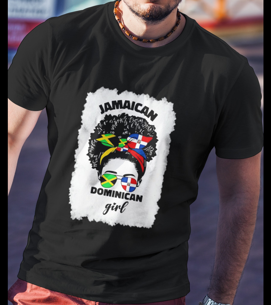 Jamaican Dominican Girl Afro Headwrap Flag Sunglasses T-Shirt