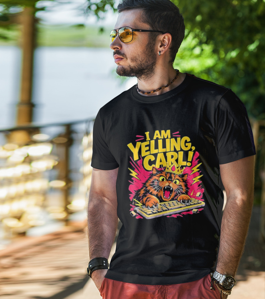 I Am Yelling Carl Cat Keyboard Meme With Donut Crown T-Shirt