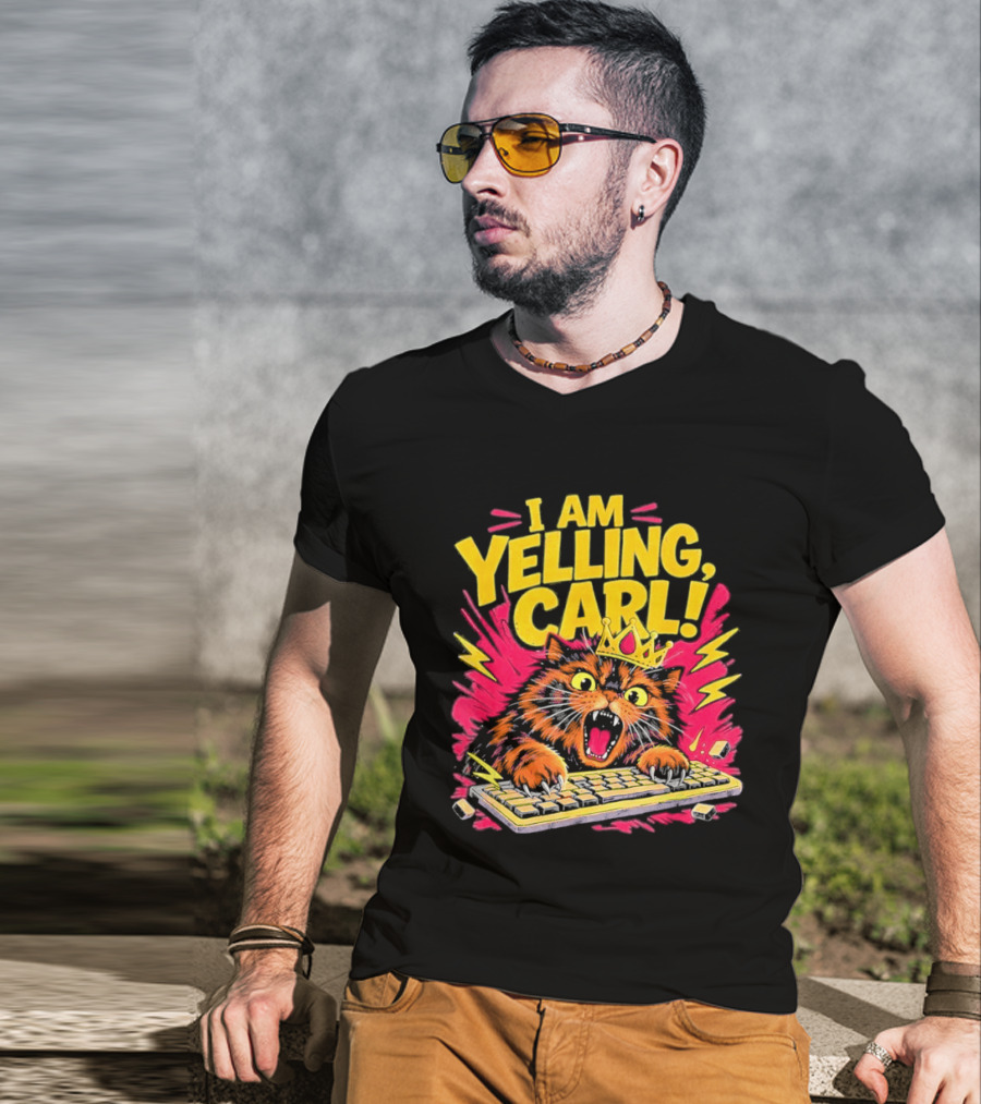 I Am Yelling Carl Cat Keyboard Meme With Donut Crown T-Shirt