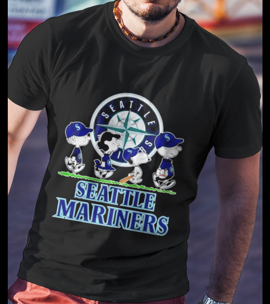 Seattle Mariners Peanuts Characters Walking Road T-Shirt