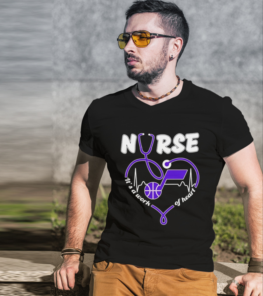 Utah Jazz Nurse It's A Work Of Heart Stethoscope Basketball T-Shirt