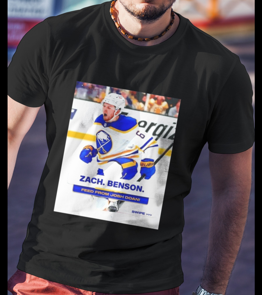 Zach Benson Buffalo Sabres Feed From Josh Doan Swipe T-Shirt