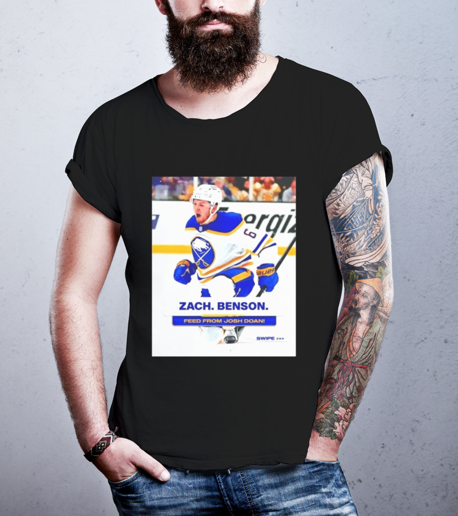 Zach Benson Buffalo Sabres Feed From Josh Doan Swipe T-Shirt