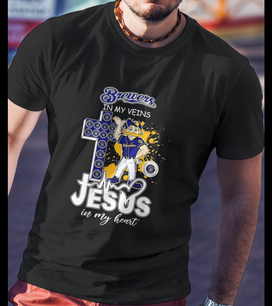 Brewers In My Veins Jesus In My Heart With Cross And Brewman T-Shirt