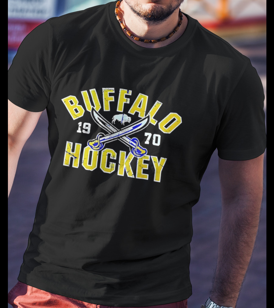 Buffalo Sabres Hockey 1970 NHL Team Logo With Crossed Swords And Buffalo T-Shirt