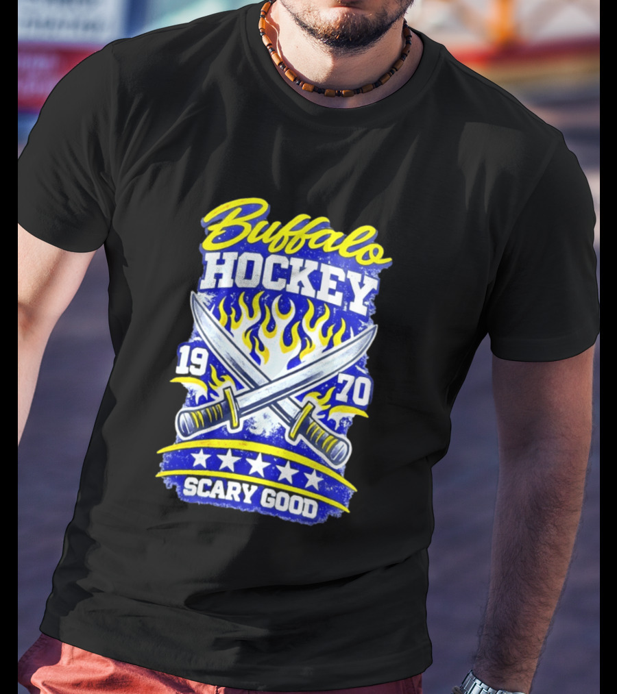 Buffalo Hockey 1970 Scary Good Crossed Swords Flames T-Shirt