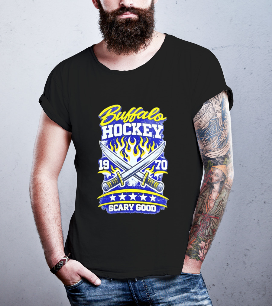 Buffalo Hockey 1970 Scary Good Crossed Swords Flames T-Shirt