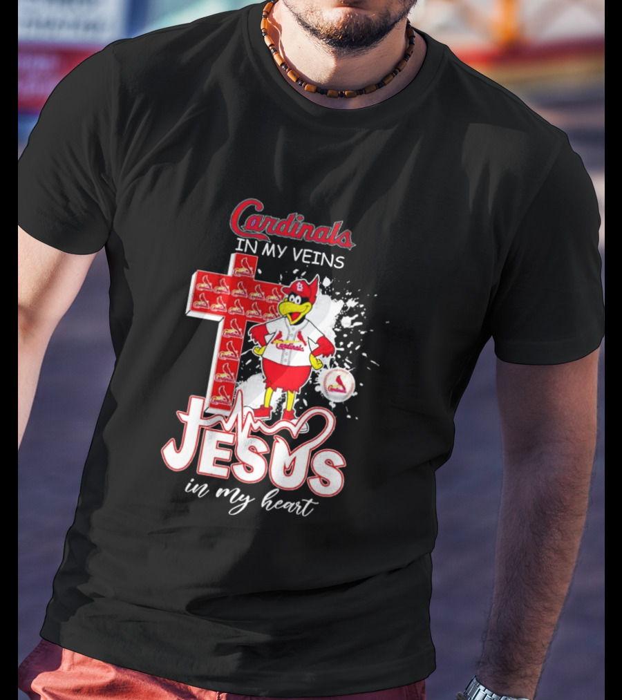 Cardinals In My Veins Jesus In My Heart Cross T-Shirt