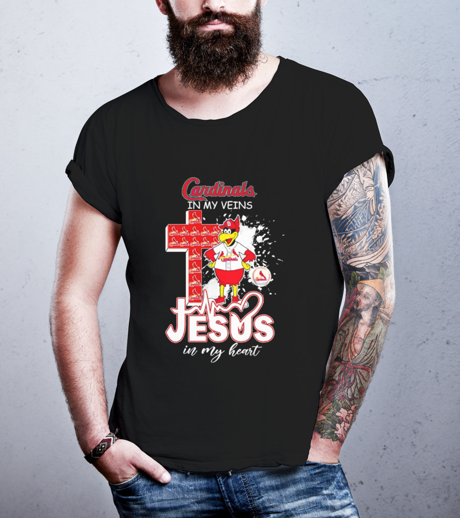 Cardinals In My Veins Jesus In My Heart Cross T-Shirt