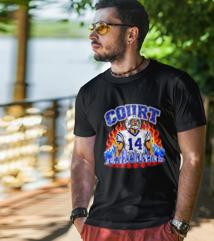 Courtland Sutton Court 14 Skyline Flames Broncos T-Shirt
