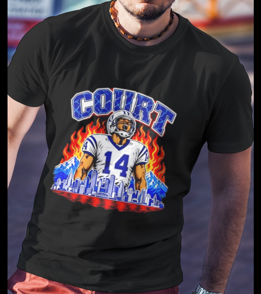 Courtland Sutton Court 14 Skyline Flames Broncos T-Shirt
