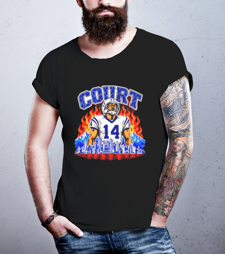 Courtland Sutton Court 14 Skyline Flames Broncos T-Shirt