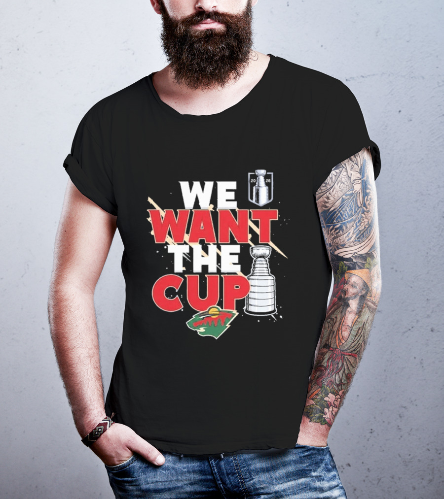 Minnesota We Want The Cup Hockey Fans Stanley Motif T-Shirt