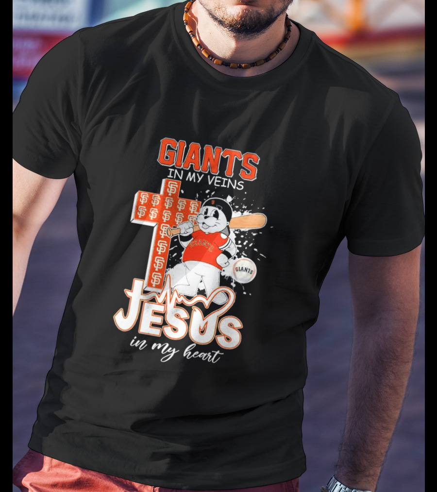 Giants In My Veins Jesus In My Heart Baseball Cross T-Shirt