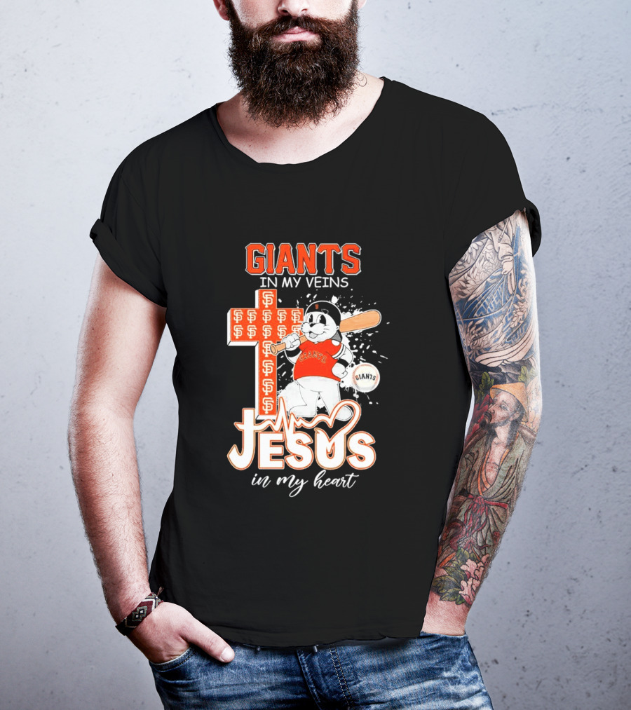 Giants In My Veins Jesus In My Heart Baseball Cross T-Shirt