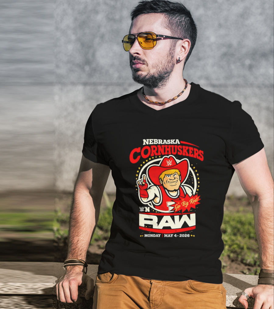 Nebraska Cornhuskers Herbie Husker WWE RAW Go Big Red May 4 2018 T-Shirt