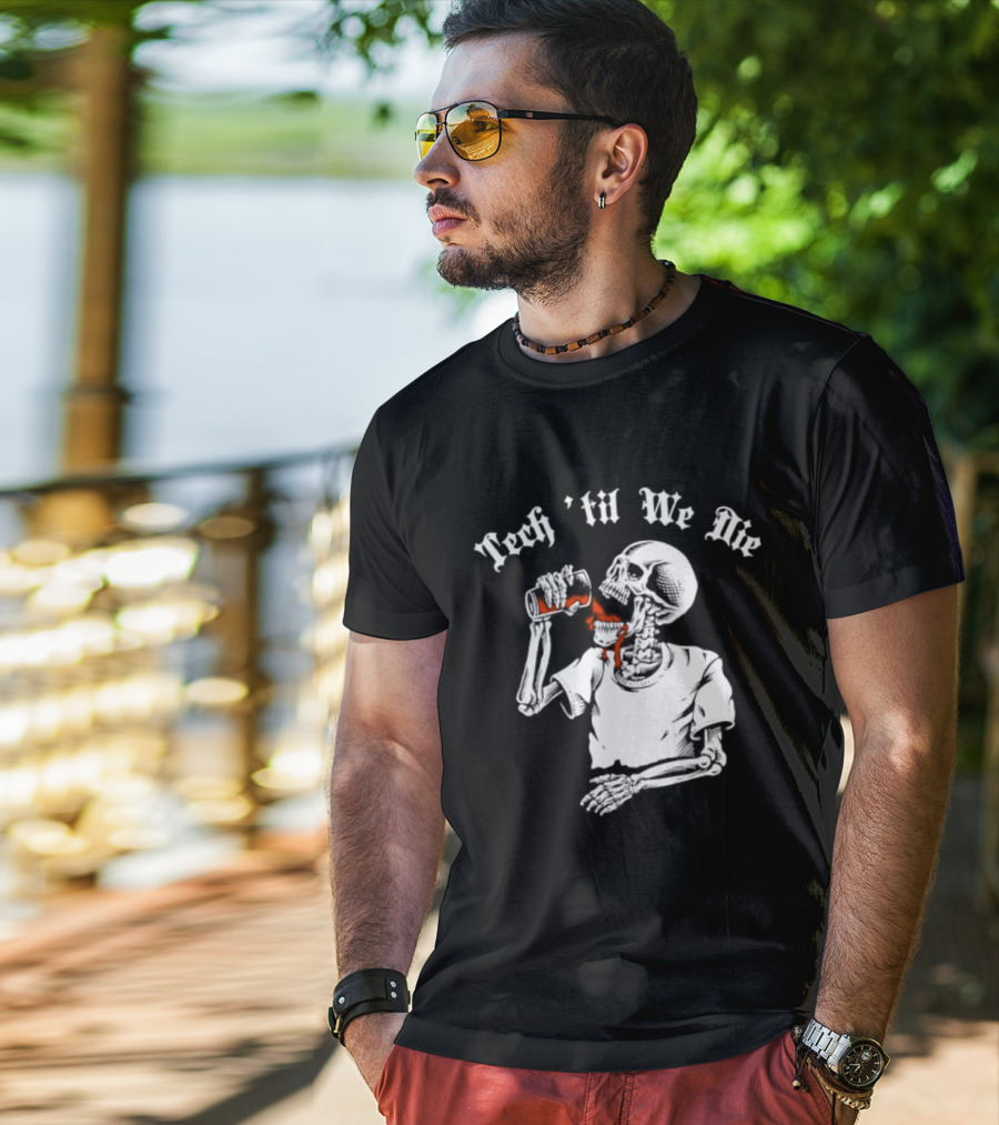 Tech 'Til We Die Skeleton Drinking T-Shirt
